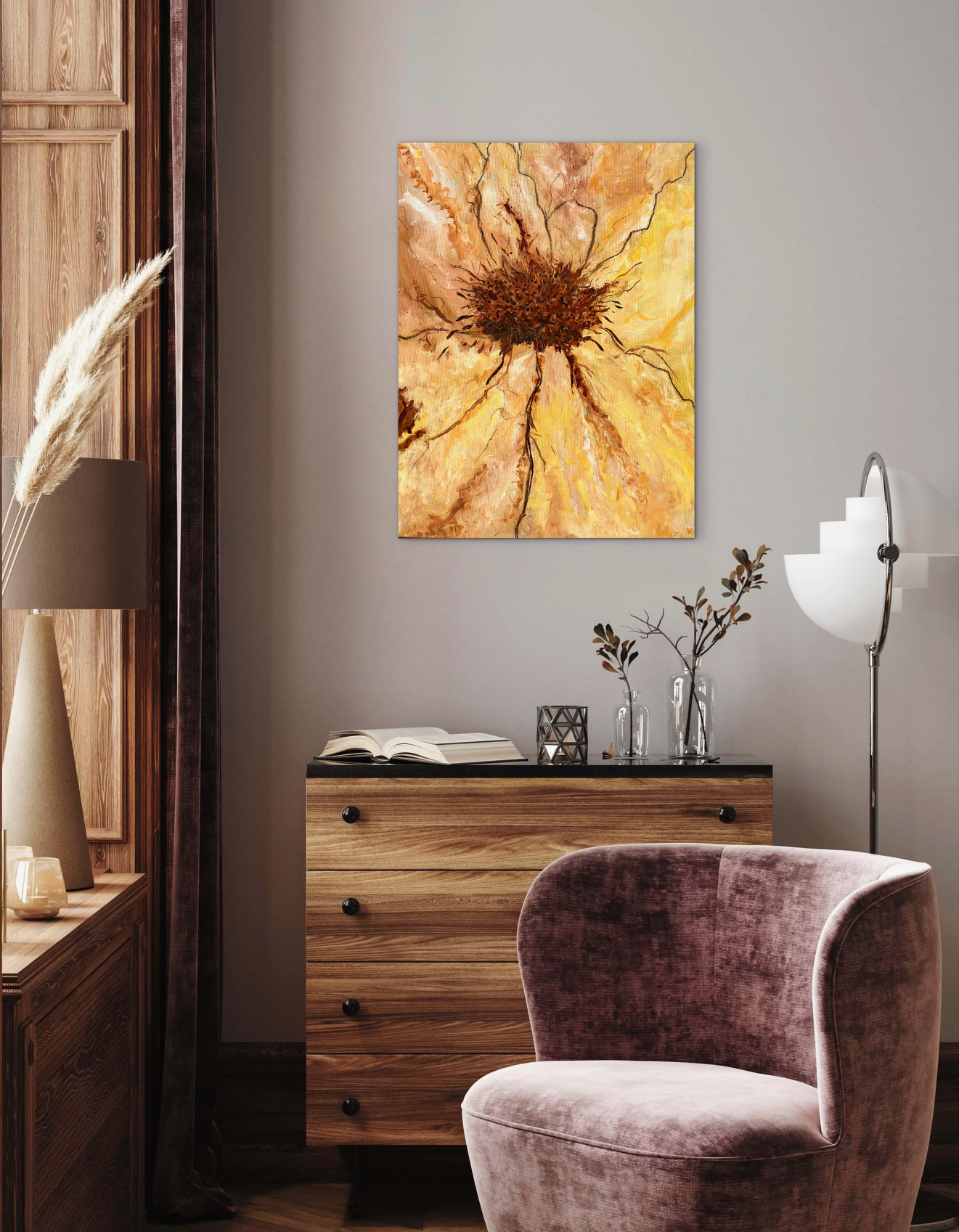 Abstrakt blomstermotiv - Grunnet Art Maleri - Billede 4