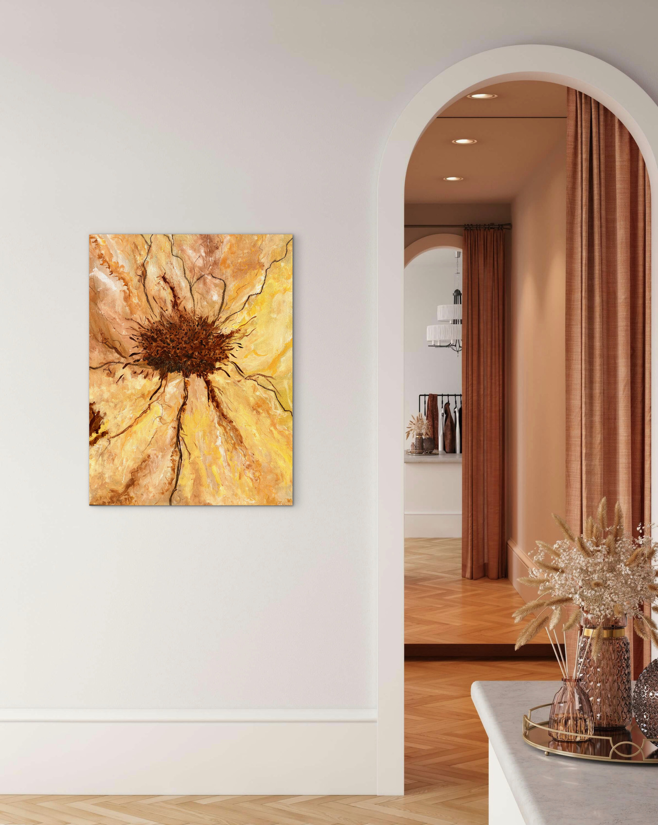 Abstrakt blomstermotiv - Grunnet Art Maleri - Billede 3